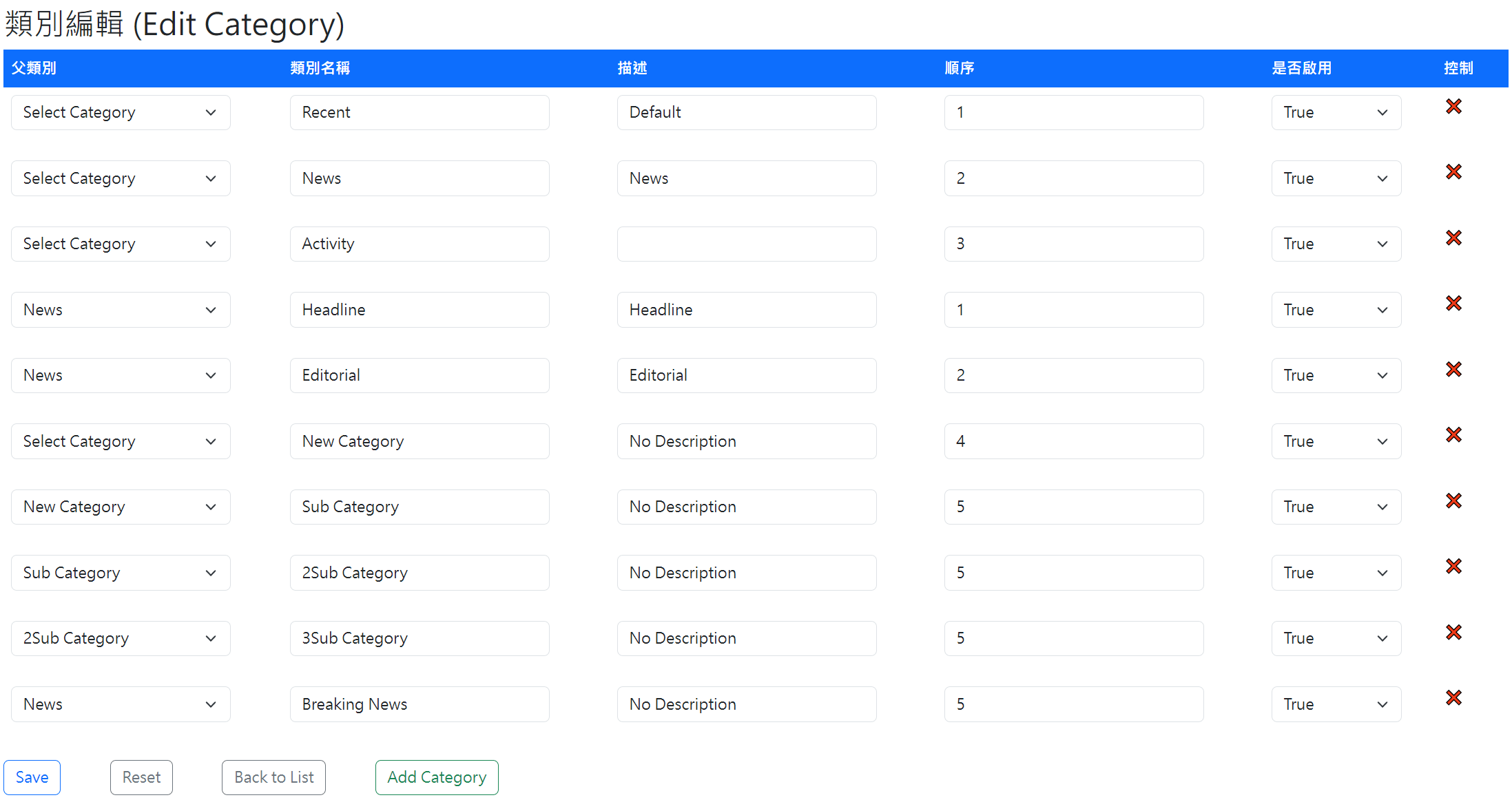 編輯類別的介面