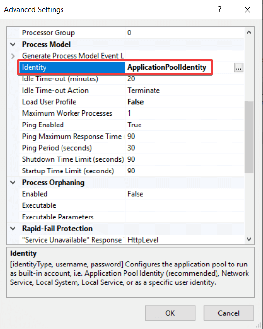 應用程式的集區身分不需要特別調整