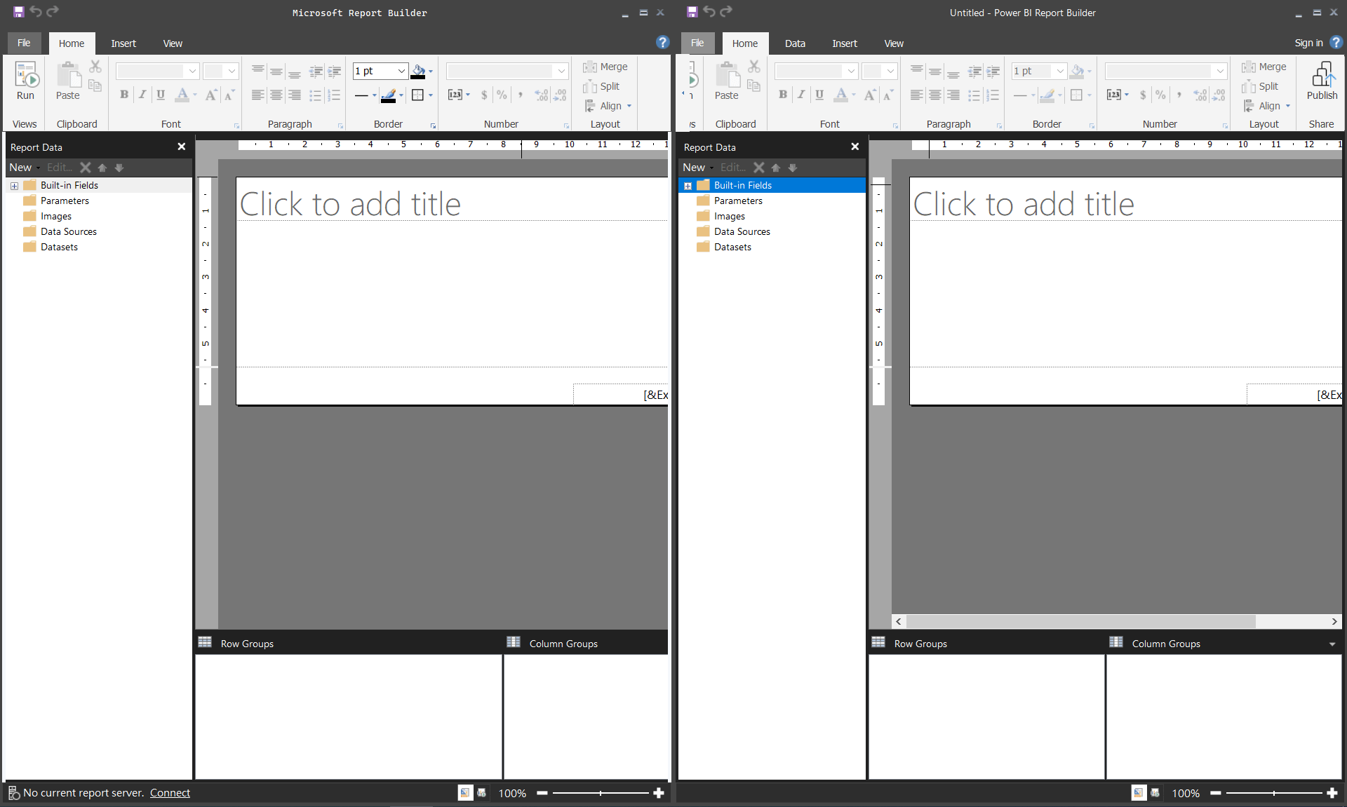 比較 SSRS Report Builder 與 Power BI Report Builder