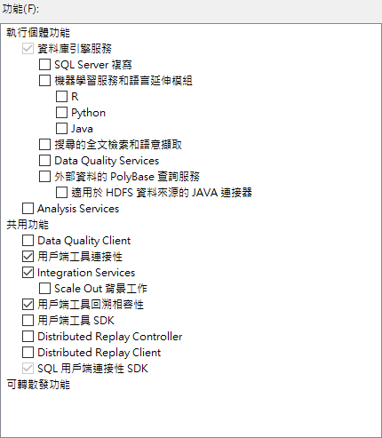 預設安裝的基本核心功能