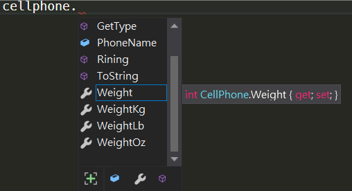 可以觀察到 IDE 提示 Property, Filed, Method 的不同符號